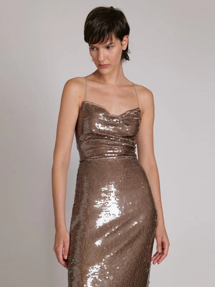 Backless Lace Sequin Dress
