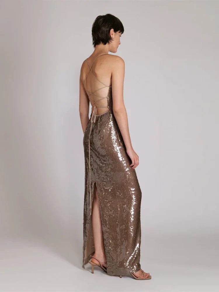 Backless Lace Sequin Dress