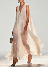 New Style V Neck Zircon Chiffon Maxi Dress Sleeveless