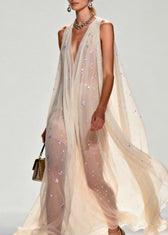 New Style V Neck Zircon Chiffon Maxi Dress Sleeveless 2