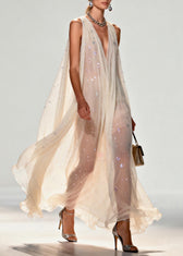New Style V Neck Zircon Chiffon Maxi Dress Sleeveless 3