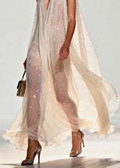 New Style V Neck Zircon Chiffon Maxi Dress Sleeveless 4