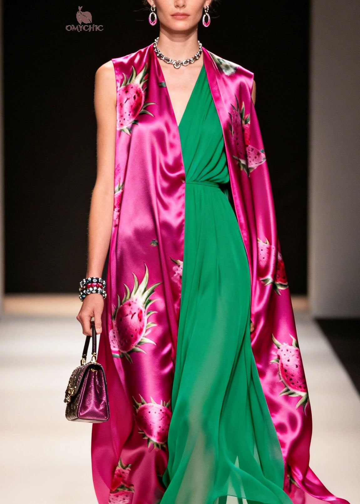 New V Neck Print Cardigans And Dresses Chiffon Two Pieces Set Summer - View 2