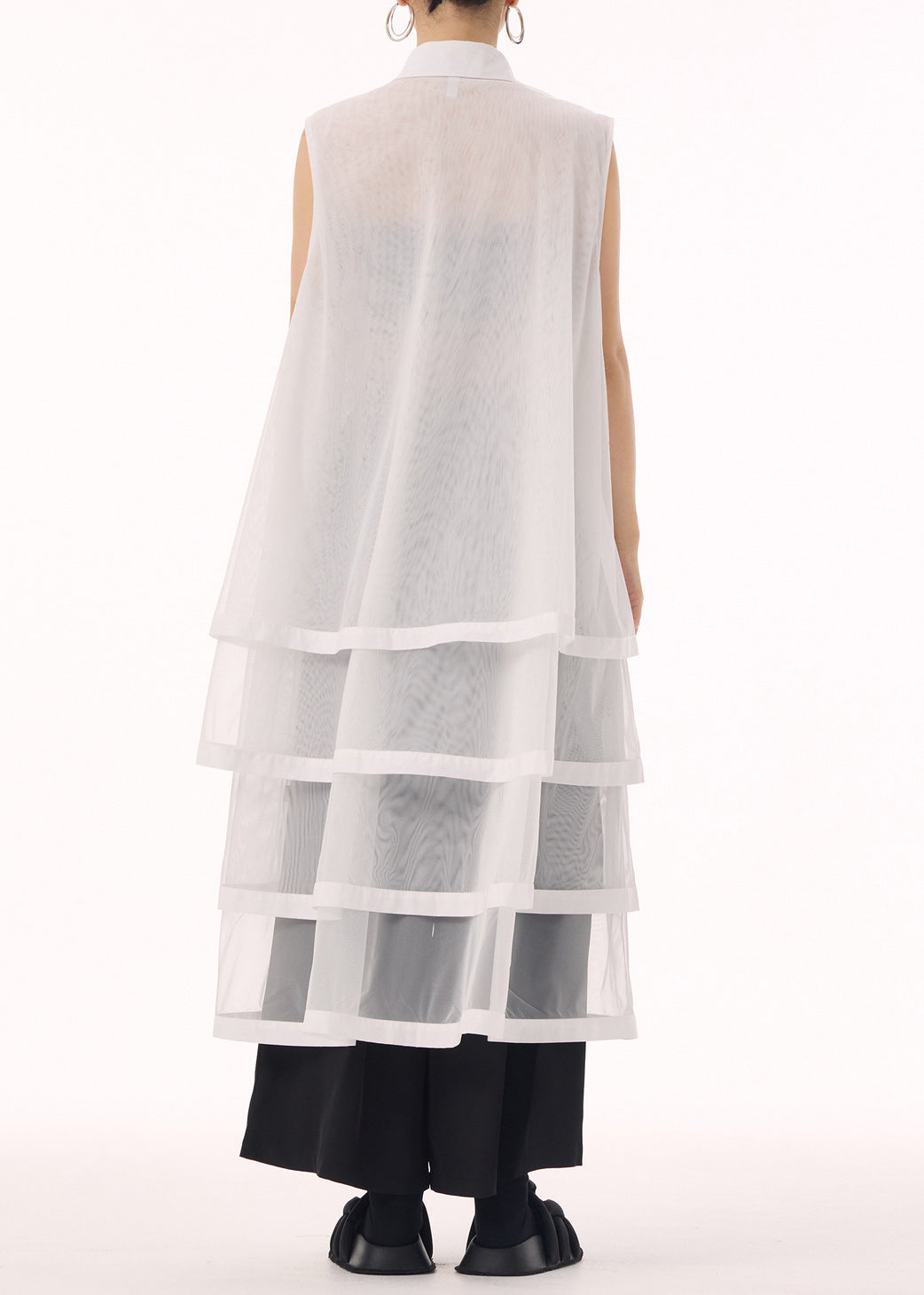 New White Peter Pan Collar Tulle Patchwork Cotton Maxi Dresses Sleeveless 5