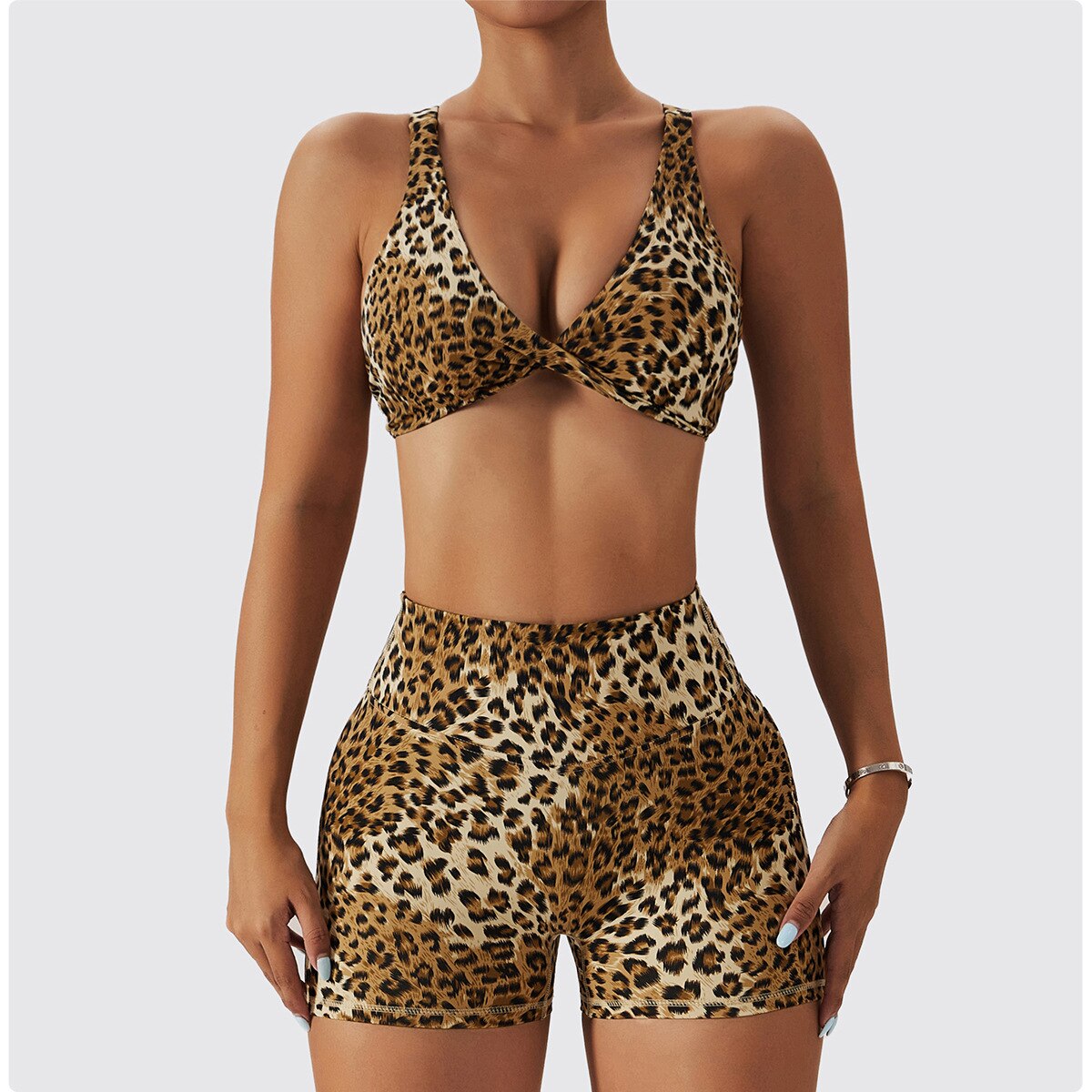 Leopard Print V-Neck Sports Bra and High Waist Leggings Two Piece Set 4