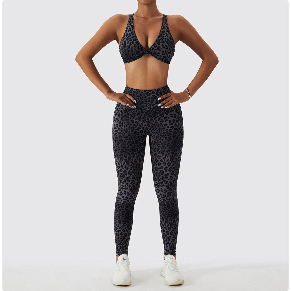 Leopard Print V-Neck Sports Bra and High Waist Leggings Two Piece Set 9