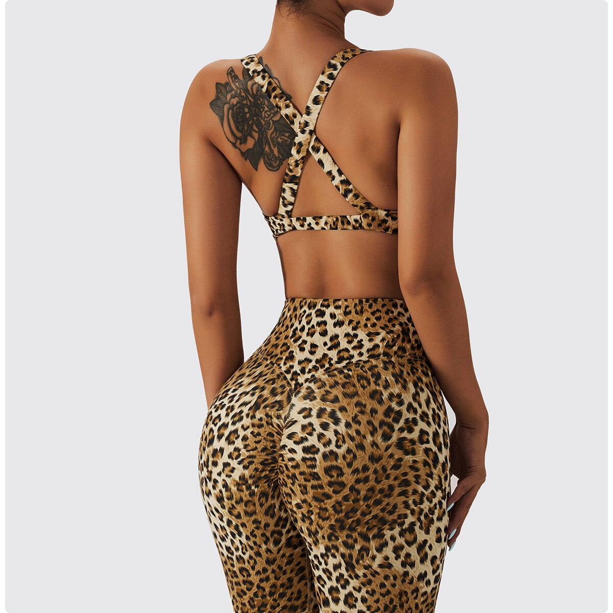 Leopard Print V-Neck Sports Bra and High Waist Leggings Two Piece Set 3