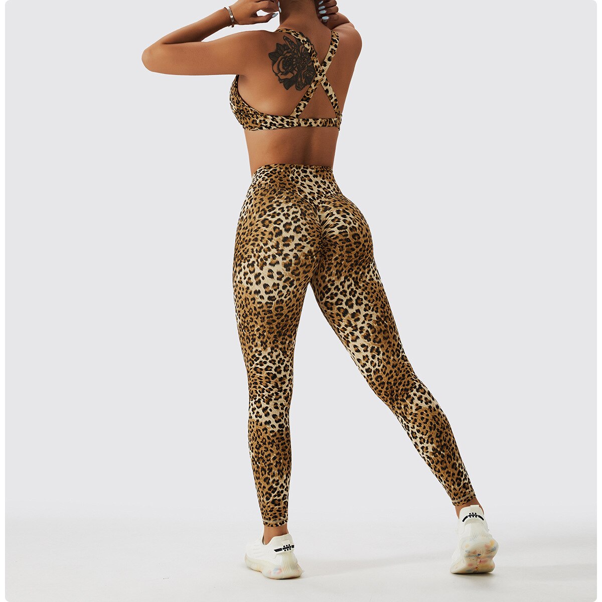 Leopard Print V-Neck Sports Bra and High Waist Leggings Two Piece Set 2