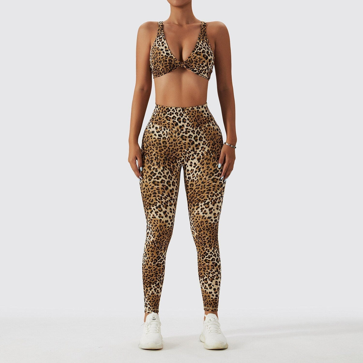 Leopard Print V-Neck Sports Bra and High Waist Leggings Two Piece Set 7