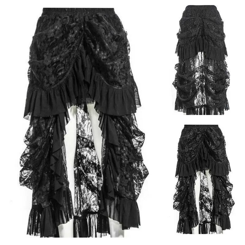 Gothic Victorian Strapless Corset Lace Tiered Ruffle High Low Dress 3