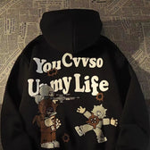 Retro Large Size Gothic Print Hoodie Black / S