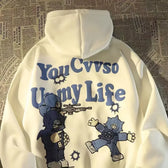 Retro Large Size Gothic Print Hoodie White / S