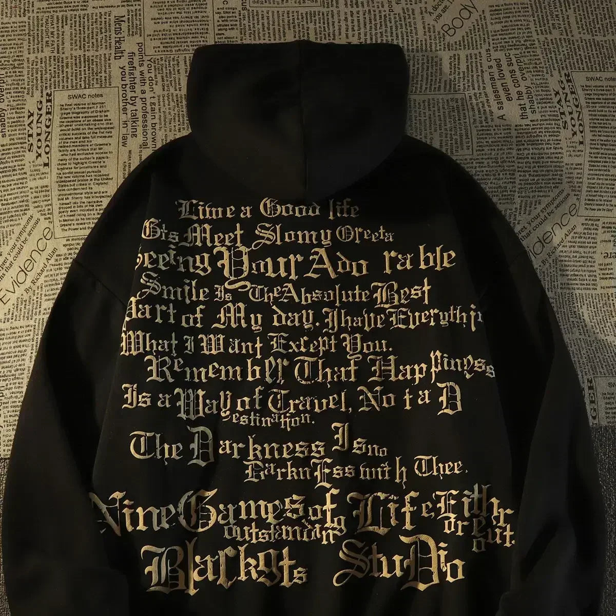 Gothic Letter Back Print Oversized Pullover Hoodie