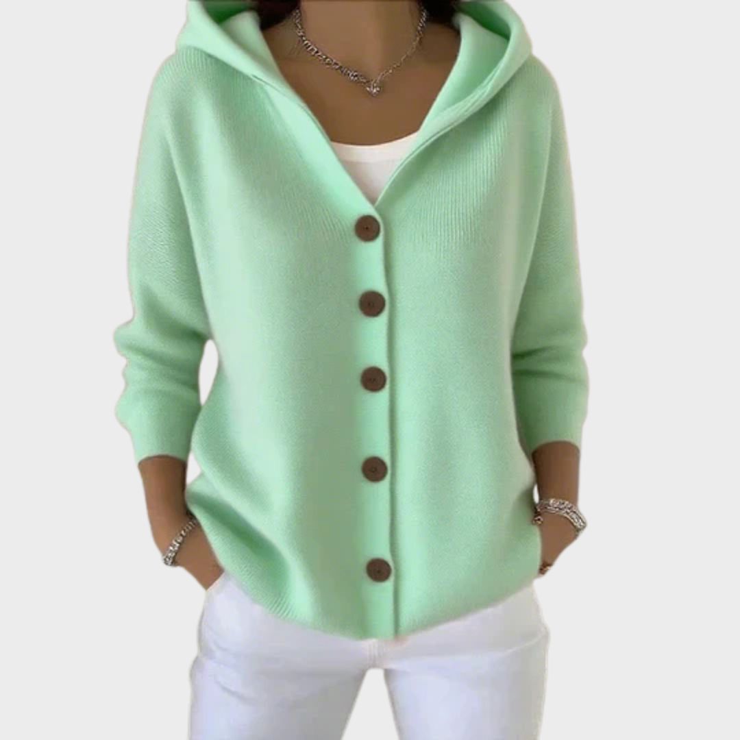 Hooded Button Front Long Sleeve Knit Cardigan