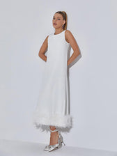 Nisha Feather Midi Dress In White 3