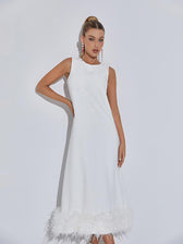 Nisha Feather Midi Dress In White 4