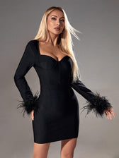 Nixie Long Sleeve Feather Bandage Dress In Black 3