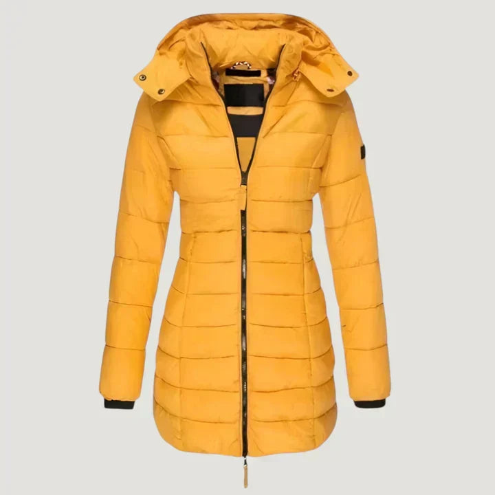 Hooded Zip Front Quilted Longline Puffer Coat