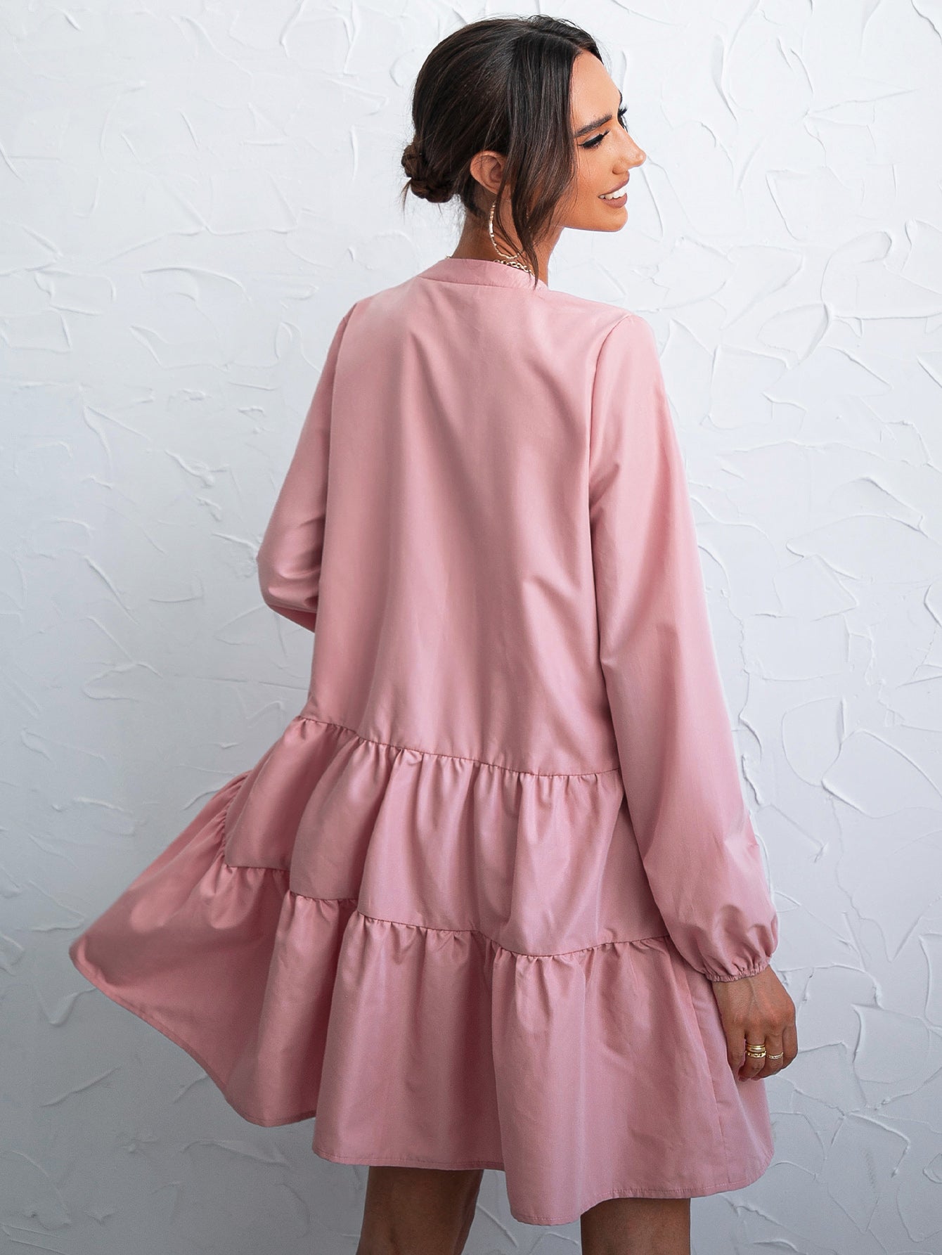 Notched Neck Button Front Dress Without Belt