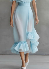 Novelty Blue Asymmetrical Patchwork Solid Chiffon Maxi Dress Butterfly Sleeve 4