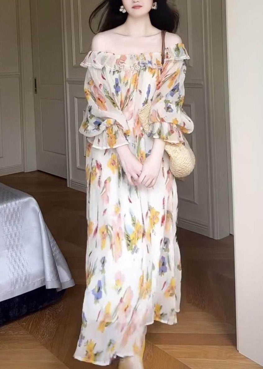 Novelty Slash Neck Chiffon Maxi Dress Patchwork Wrinkled Fall 3
