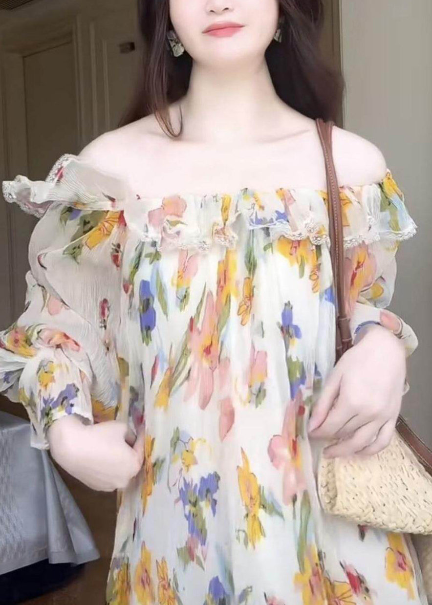 Novelty Slash Neck Chiffon Maxi Dress Patchwork Wrinkled Fall 4