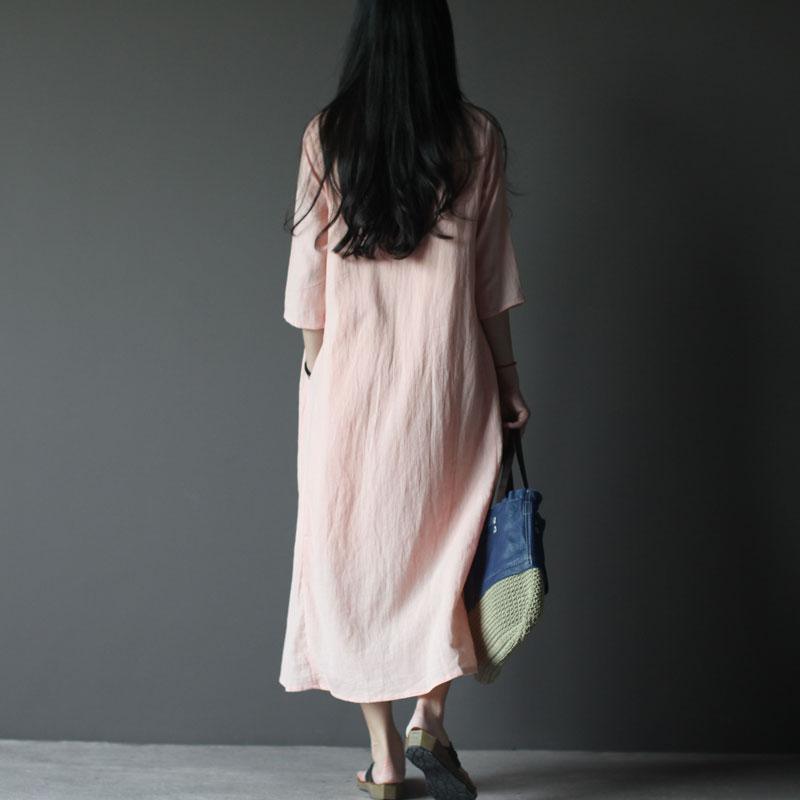 Nude Pink Linen Maxi Dress Oversize Linen Sundress Summer Casual Linen Clothing