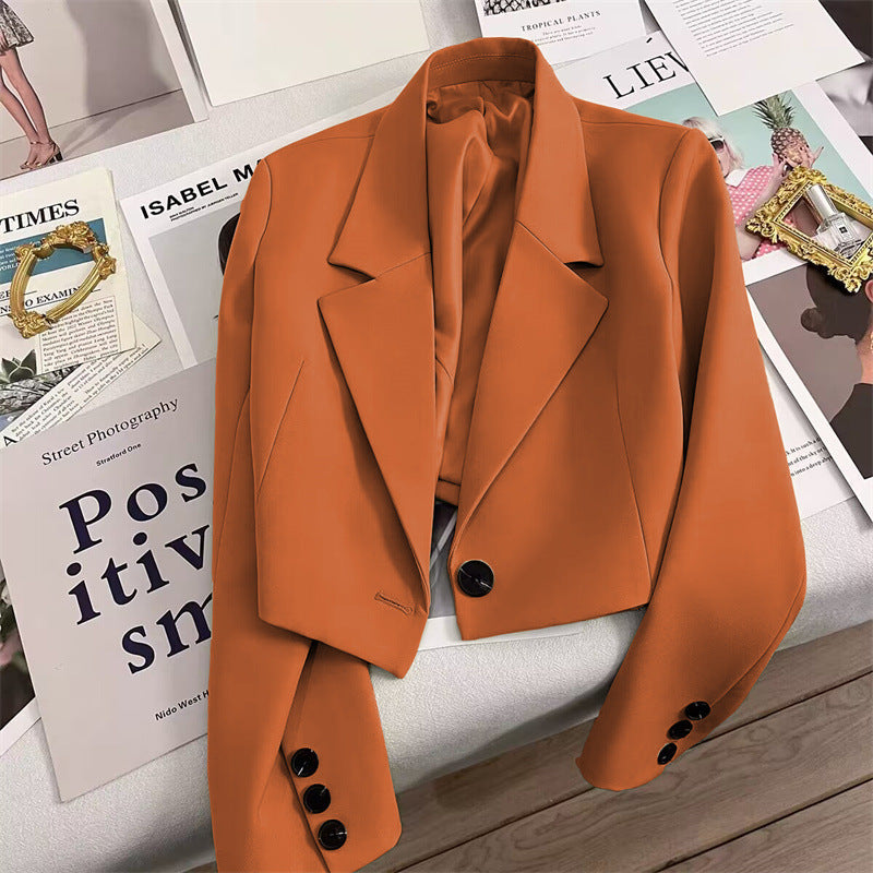 Lapel Single Button Long Sleeve Cropped Blazer 12