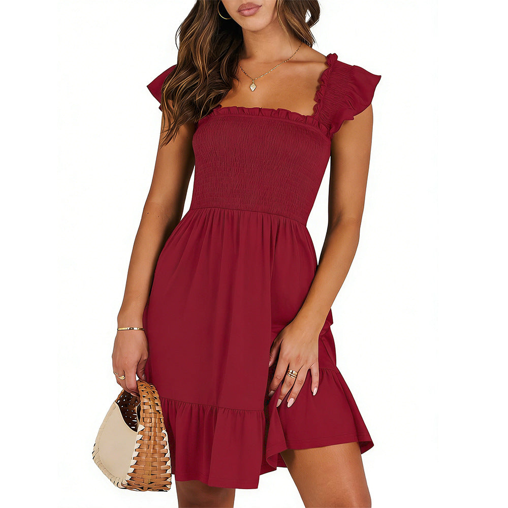 Smocked Square Neck Flutter Strap Ruffle Hem Mini Dress 4