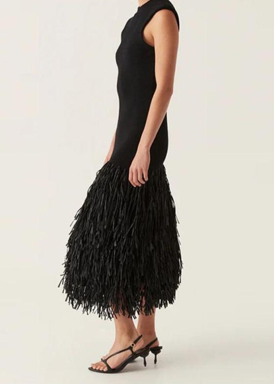 Fringe Noir Knit Midi Dress