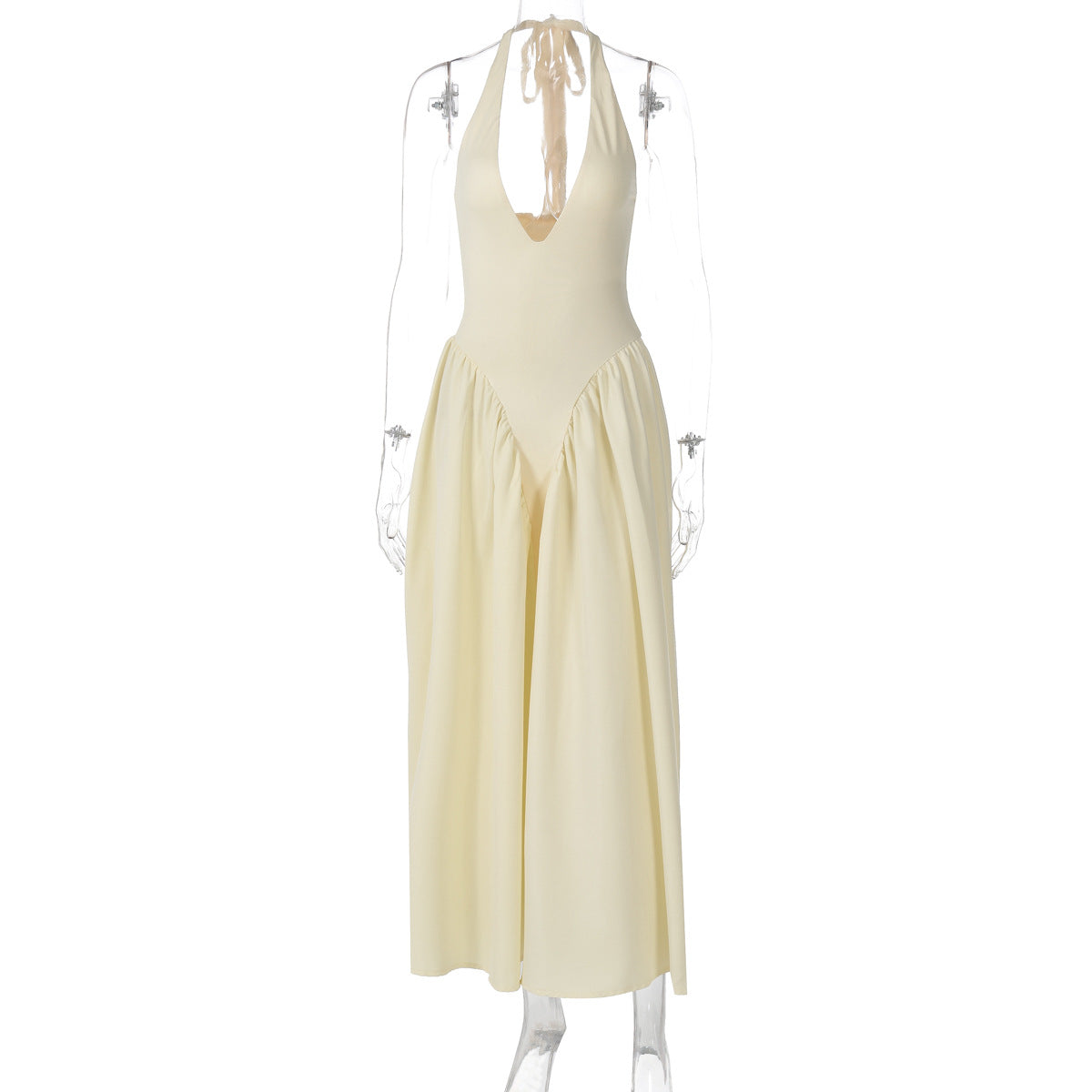 Halter Deep V-Neck Backless Satin Midi Dress 14
