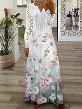 Lace Sleeve V-Neck Long Sleeve Pleated Maxi Dress 10