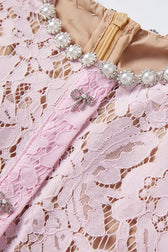 Ariela Pink Lace Bow Trim Midi Dress - View 5