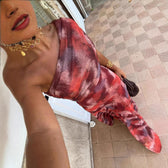 Tie Dye One Shoulder Ruched Bodycon Maxi Dress