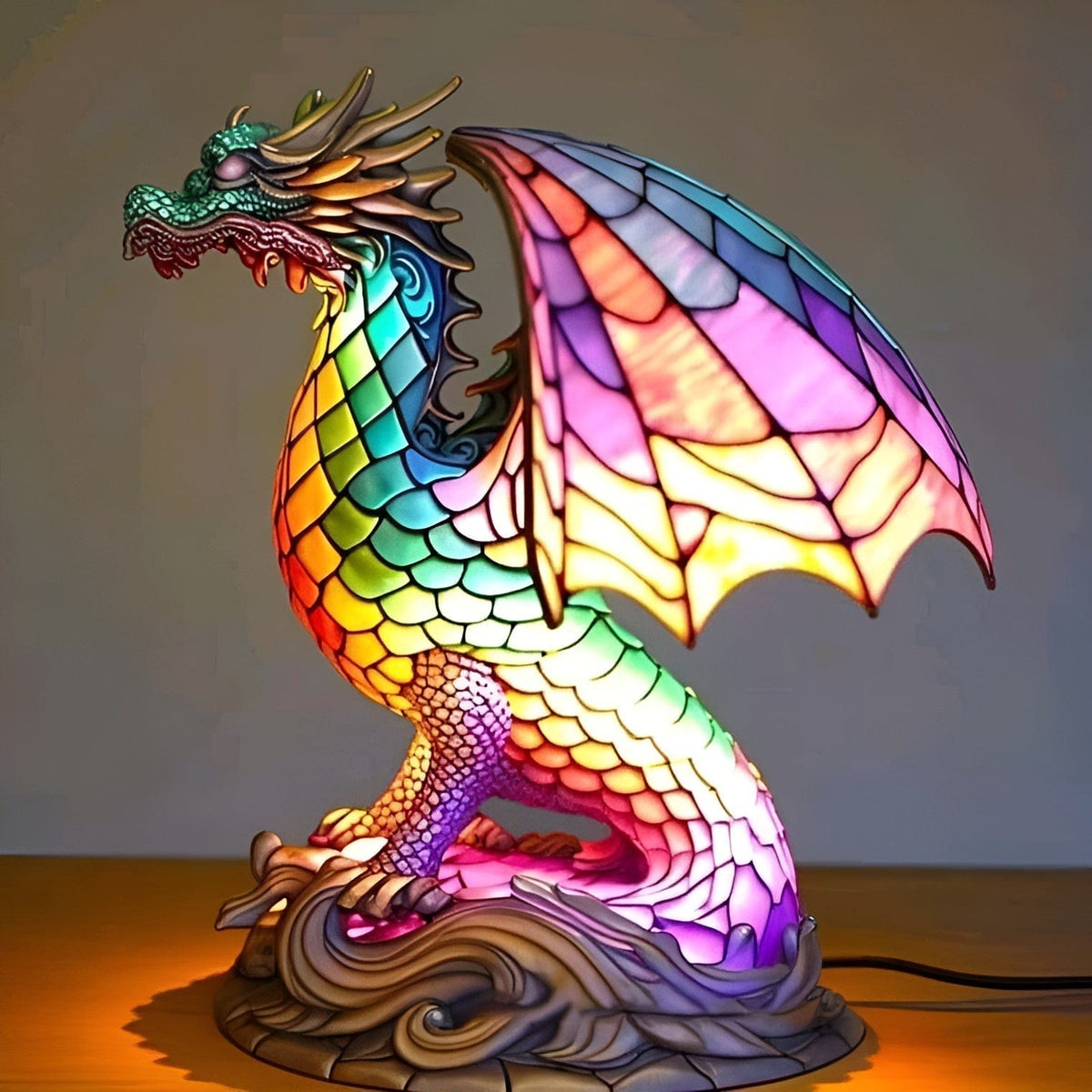 Stained Glass Style Dragon Table Lamp