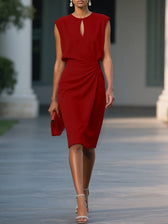 Keyhole Cut Out Ruched Bodycon Midi Dress Cocktail 11