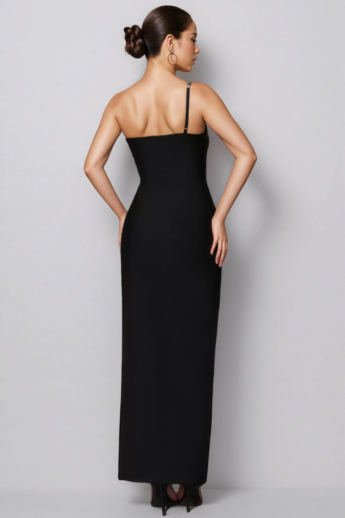 Rhinestone Trim One Shoulder High Split Bandage Maxi Dress 5
