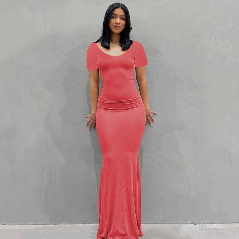 Scoop Neck Spaghetti Strap Bodycon Mermaid Maxi Dress 29