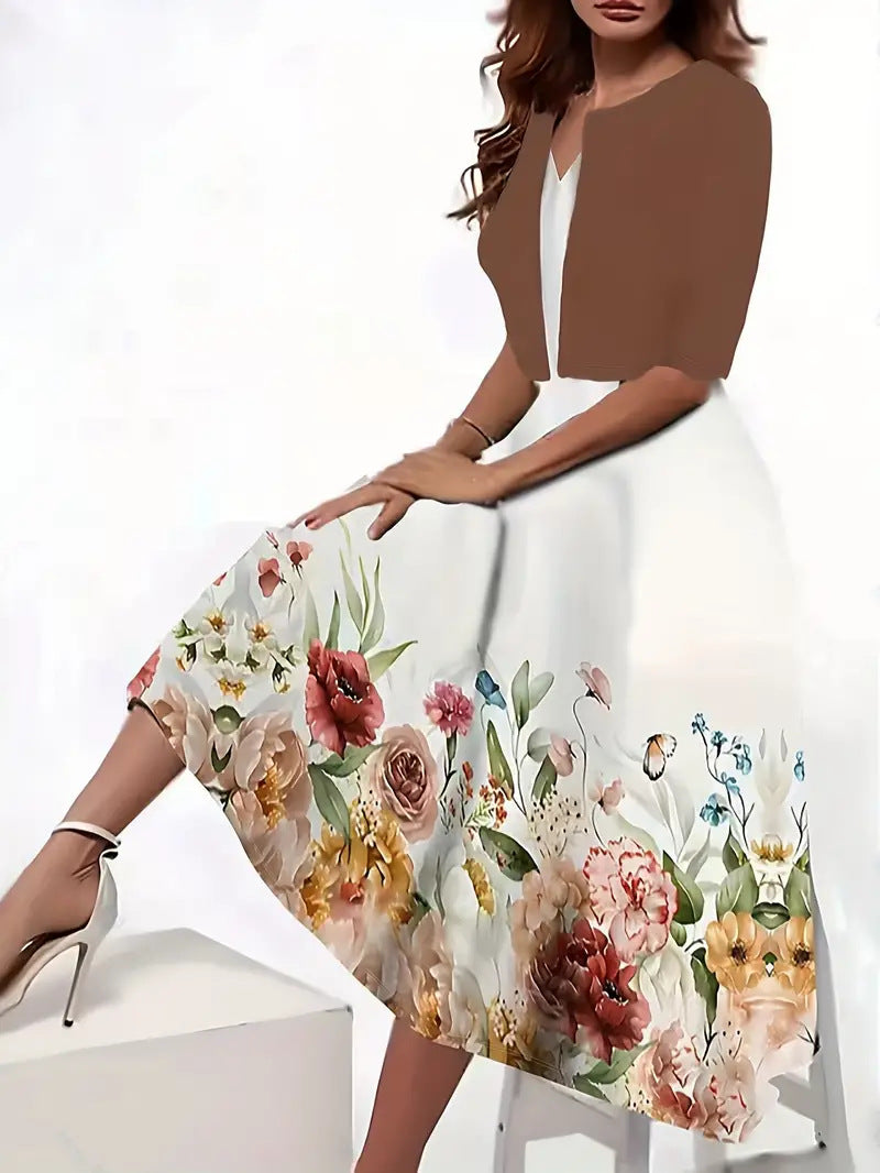 Floral Sleeveless Midi Dress with Bolero Two Piece Set 6