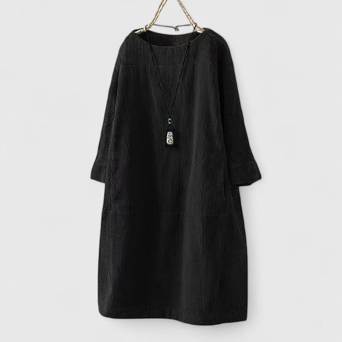Knit Long Sleeve Pocket Shift Midi Dress 7