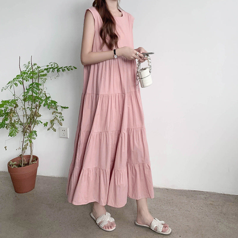 Crew Neck Sleeveless Tiered Ruffle Loose Midi Dress 2