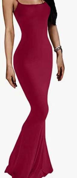 Square Neck Spaghetti Strap Bodycon Mermaid Maxi Dress 9