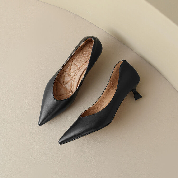 Pointed Toe Slip On Kitten Heel Pumps