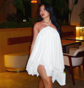 Halter Neck Backless Chiffon Flowy Tiered Mini Dress 9