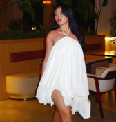 Halter Neck Backless Chiffon Flowy Tiered Mini Dress 9