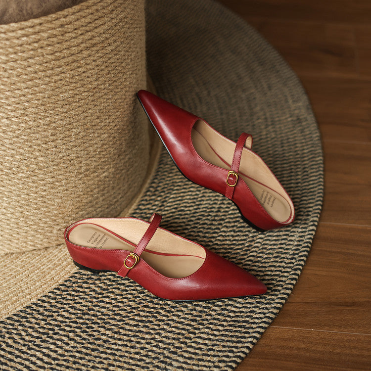 Pointed Toe Mary Jane Strap Backless Mules