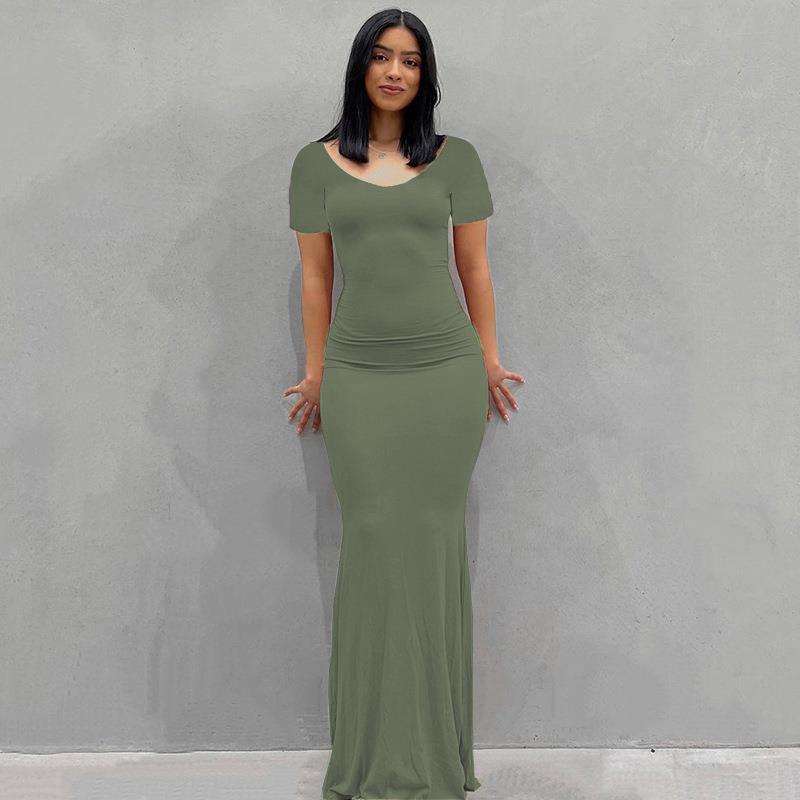 Scoop Neck Spaghetti Strap Bodycon Mermaid Maxi Dress 26