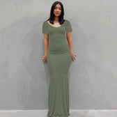 Scoop Neck Spaghetti Strap Bodycon Mermaid Maxi Dress 26