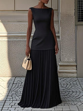 Boat Neck Sleeveless Pleated Maxi Two Piece Set 5