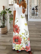 Lace Sleeve V-Neck Long Sleeve Pleated Maxi Dress 12
